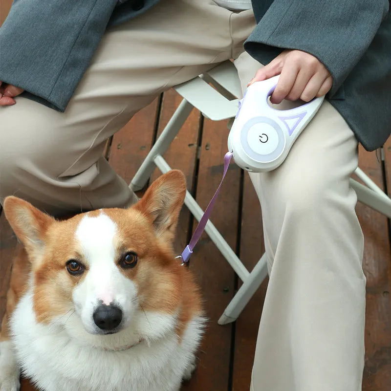 Retractable dog leash in Dream Purple, 3m length, with one-handed brake button and ABS housing