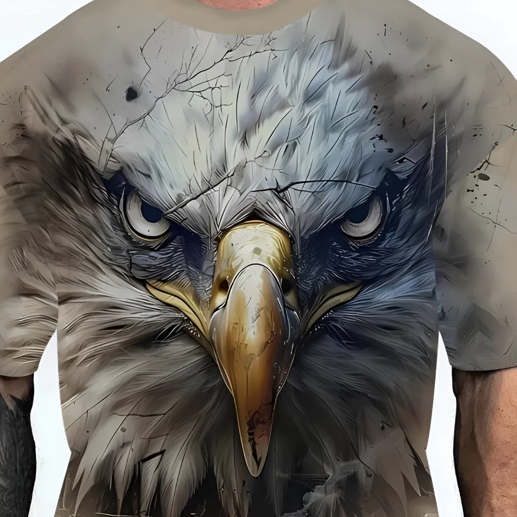 Men's loose fit t-shirt with coloured letters or eagle head design on chest