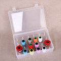 Transparent plastic box with 42 compartments for organising embroidery threads and sewing accessories.