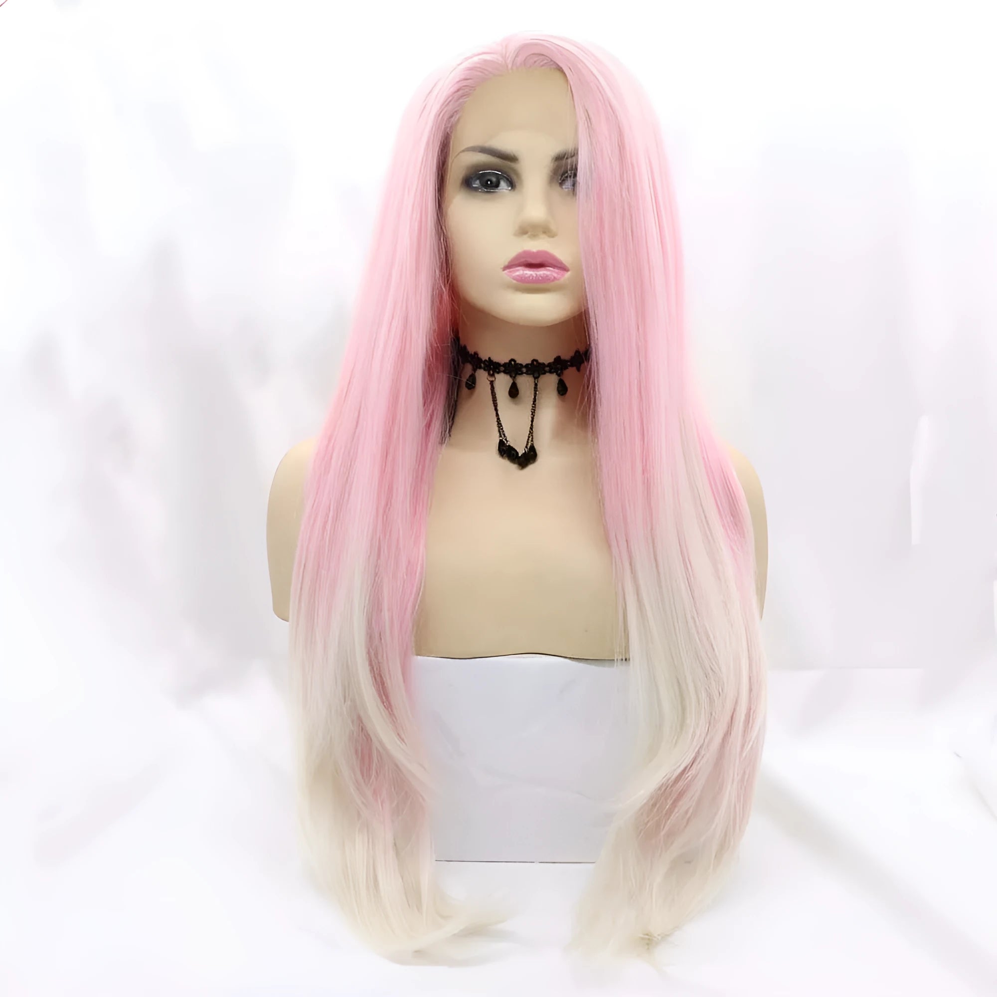 Pink gradient big wave fluffy synthetic fashion wig with voluminous curls