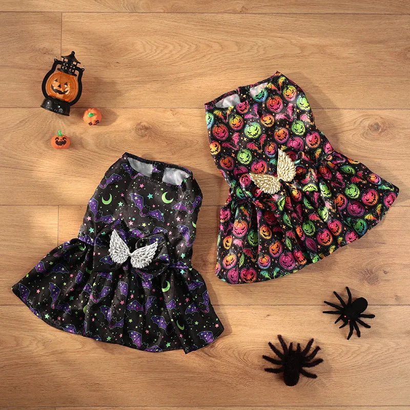 Angel wings Halloween dog costume in bright pumpkin colour, size medium on small dog
