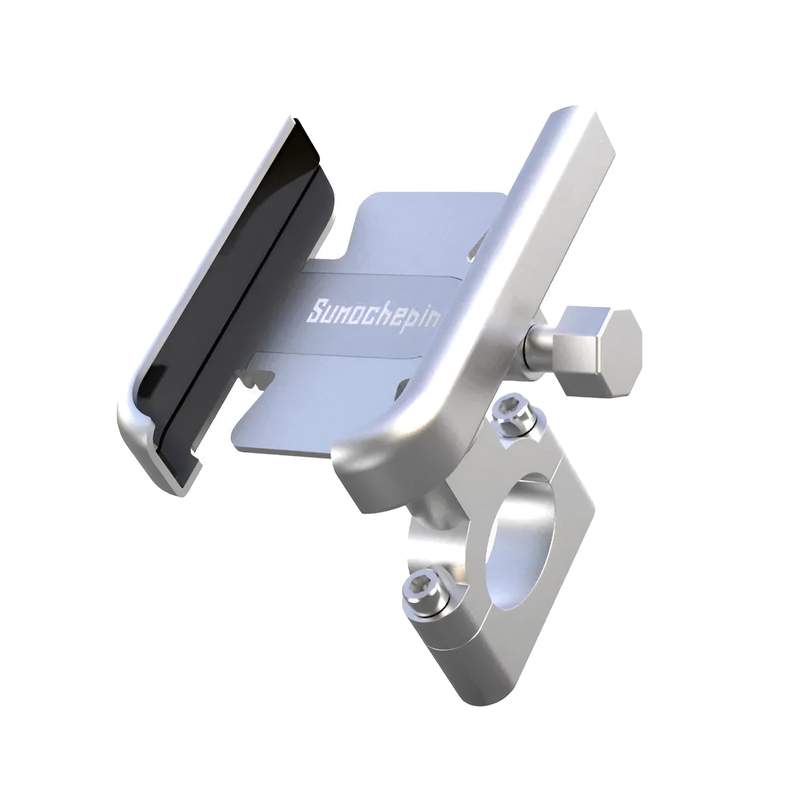 CNC aluminium alloy bicycle mobile phone holder with mechanical lock on mountain bike handlebars, black finish