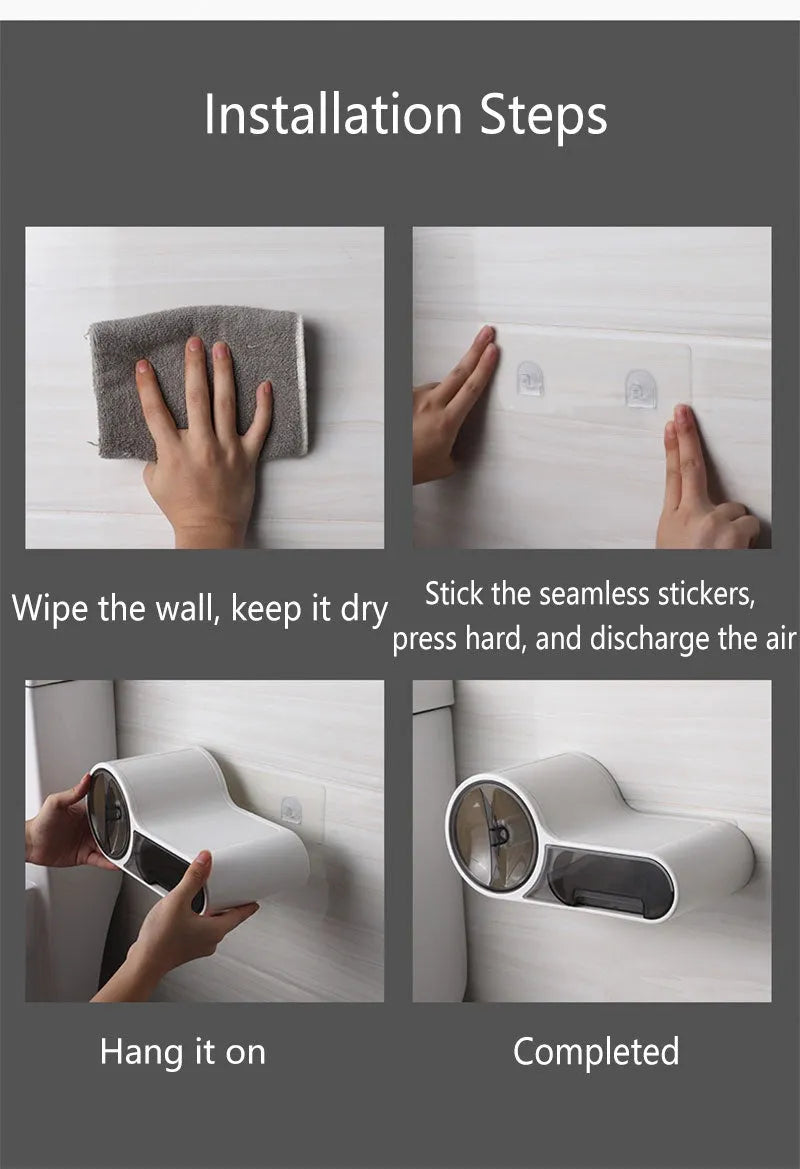 White plastic bathroom toilet roll holder with a streamline curve design on a wall