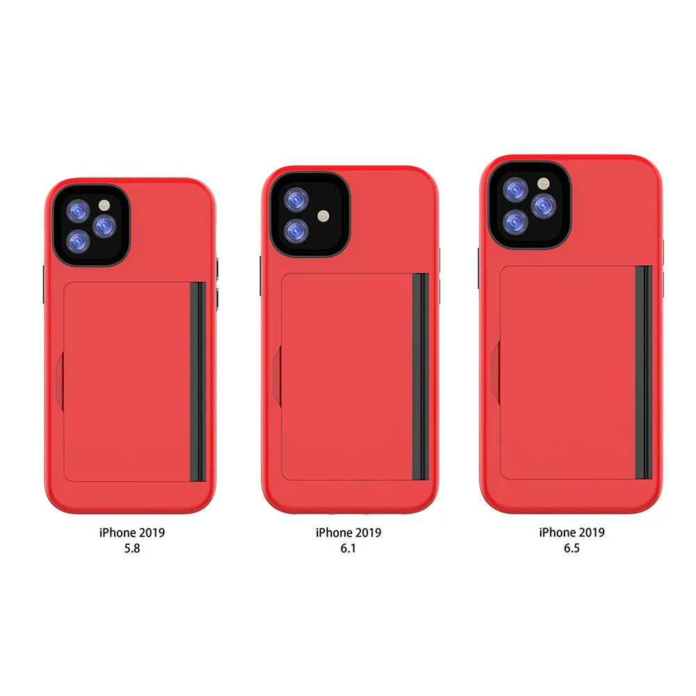 Simple solid colour iPhone 11 series mobile phone case in black, red, pink, blue, dark blue, or purple.