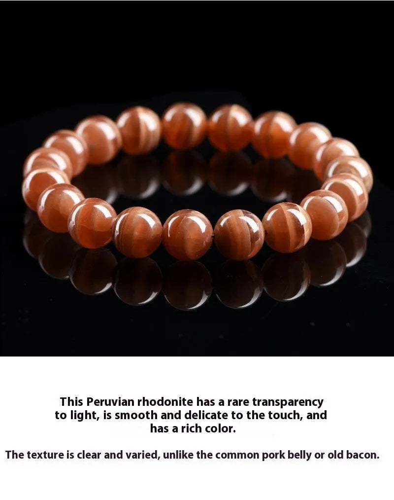 Natural old mine rhodochrosite round beads bracelet with Ruyi elements and geometric design