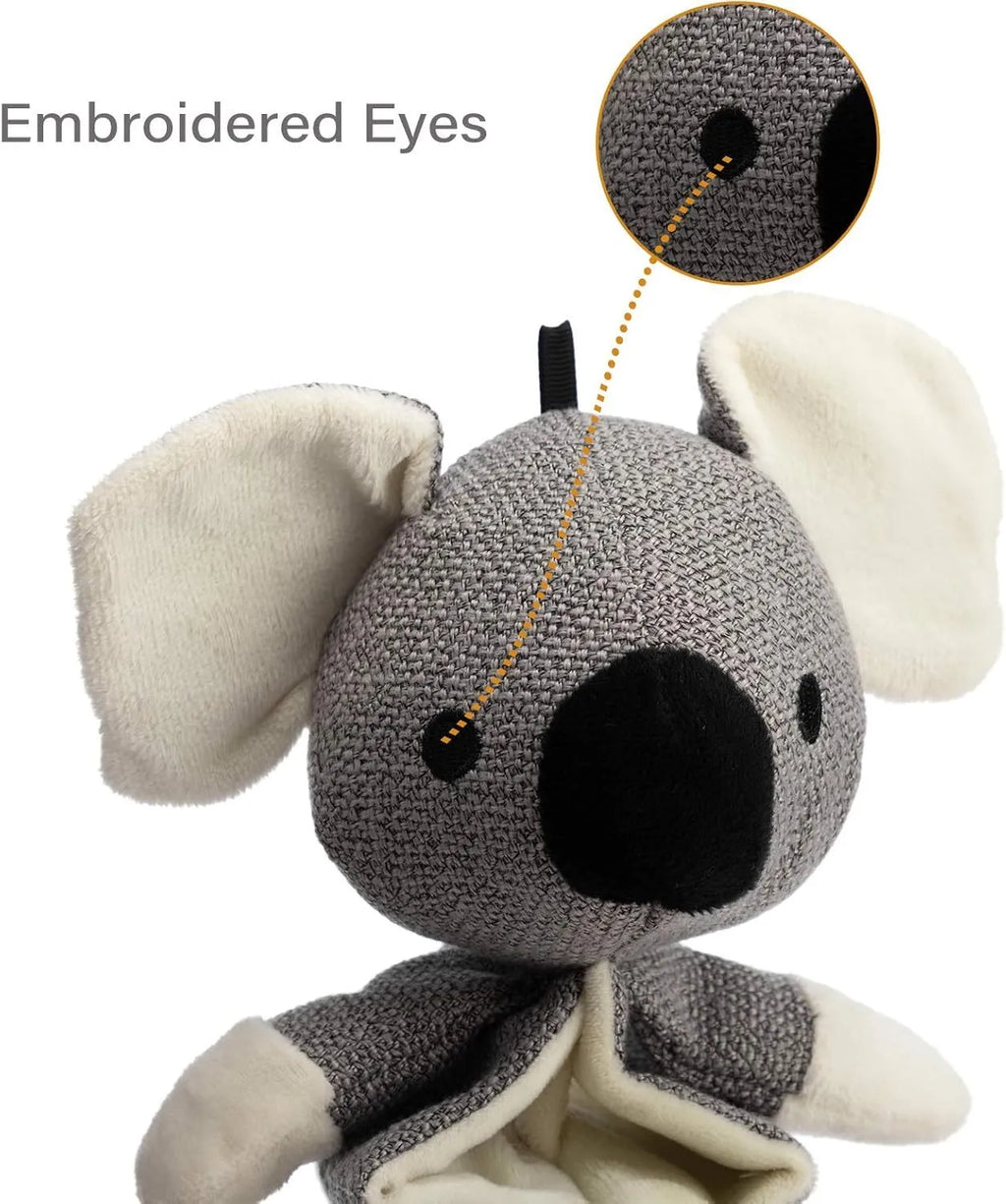 Grey koala-shaped dog toy measuring 30cm long with soft plush limbs.