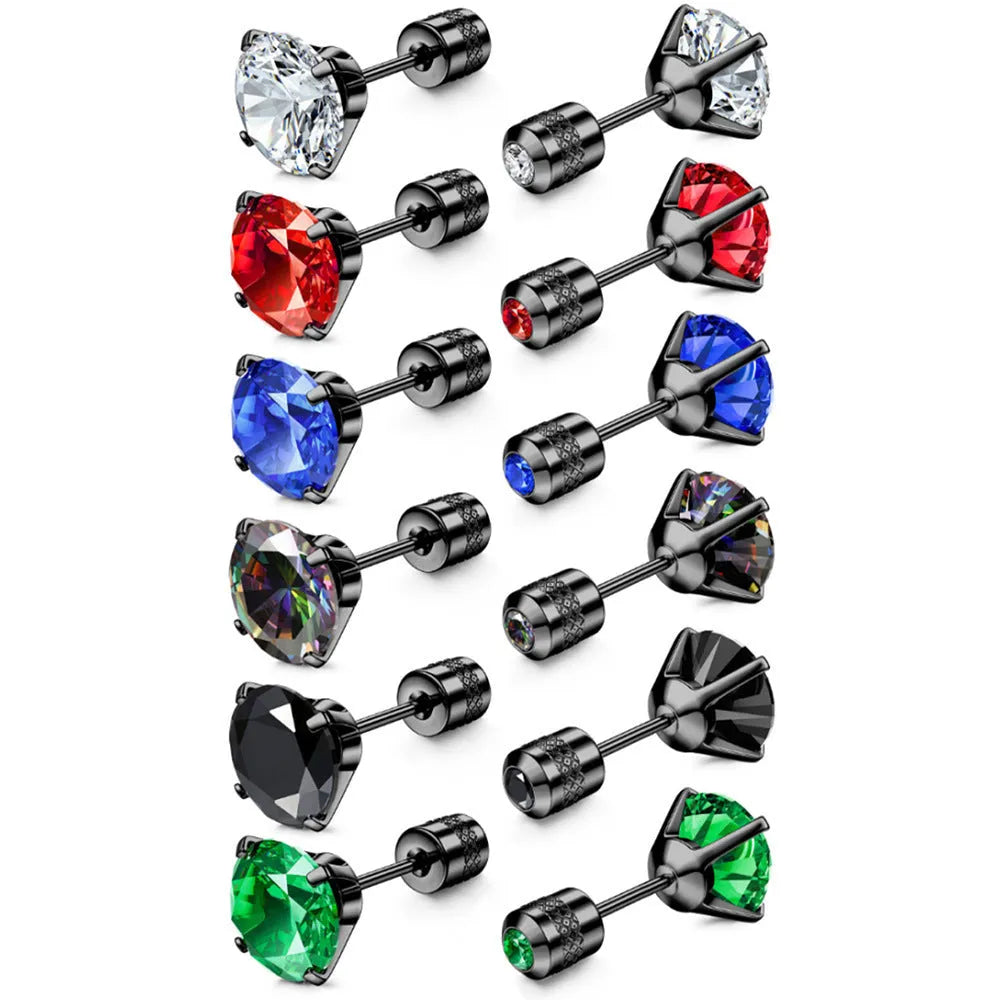 Geometric stainless steel zircon earring unisex diamond treatment multiple colours and sizes 3mm to 8mm