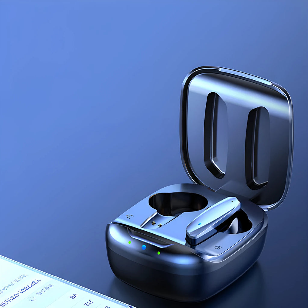Black and white TWS Bluetooth 5.1 wireless earbuds with USB charging case
