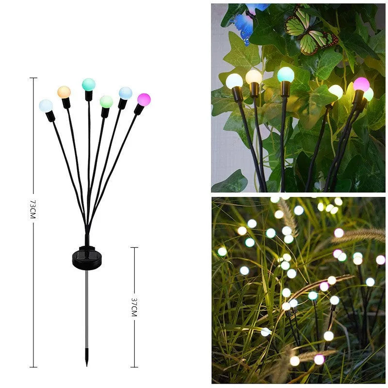 Solar-powered LED garden light with multiple heads on stainless steel ground spikes