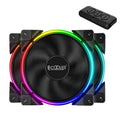 Three black 12cm RGB lighting computer case cooling fans showing fan blades and housing.