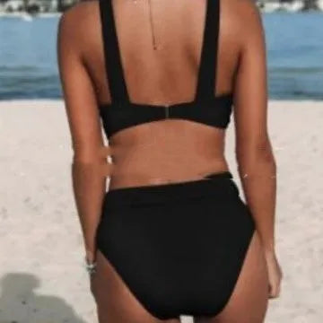 Women's slim solid colour bikini set in a choice of colours on a model.