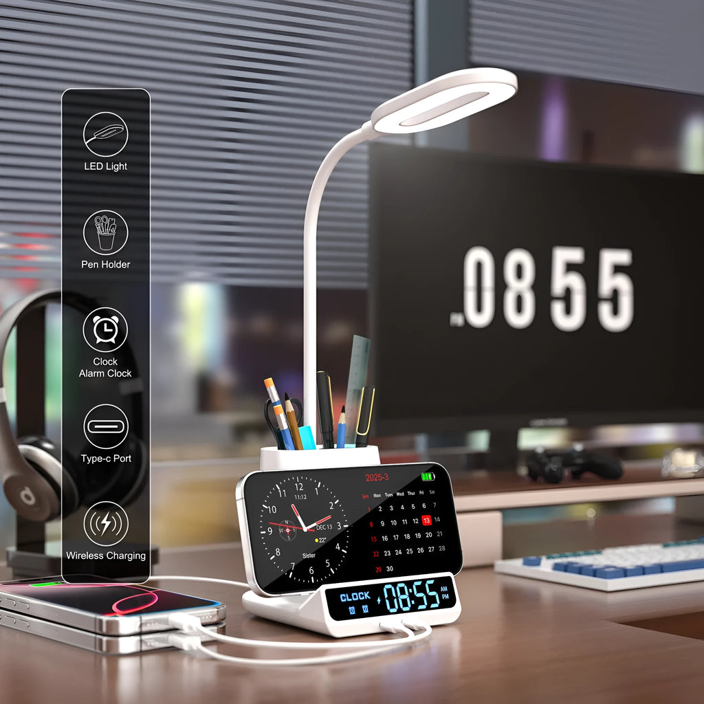 Wireless charging lamp with pen holder storage box in modern design