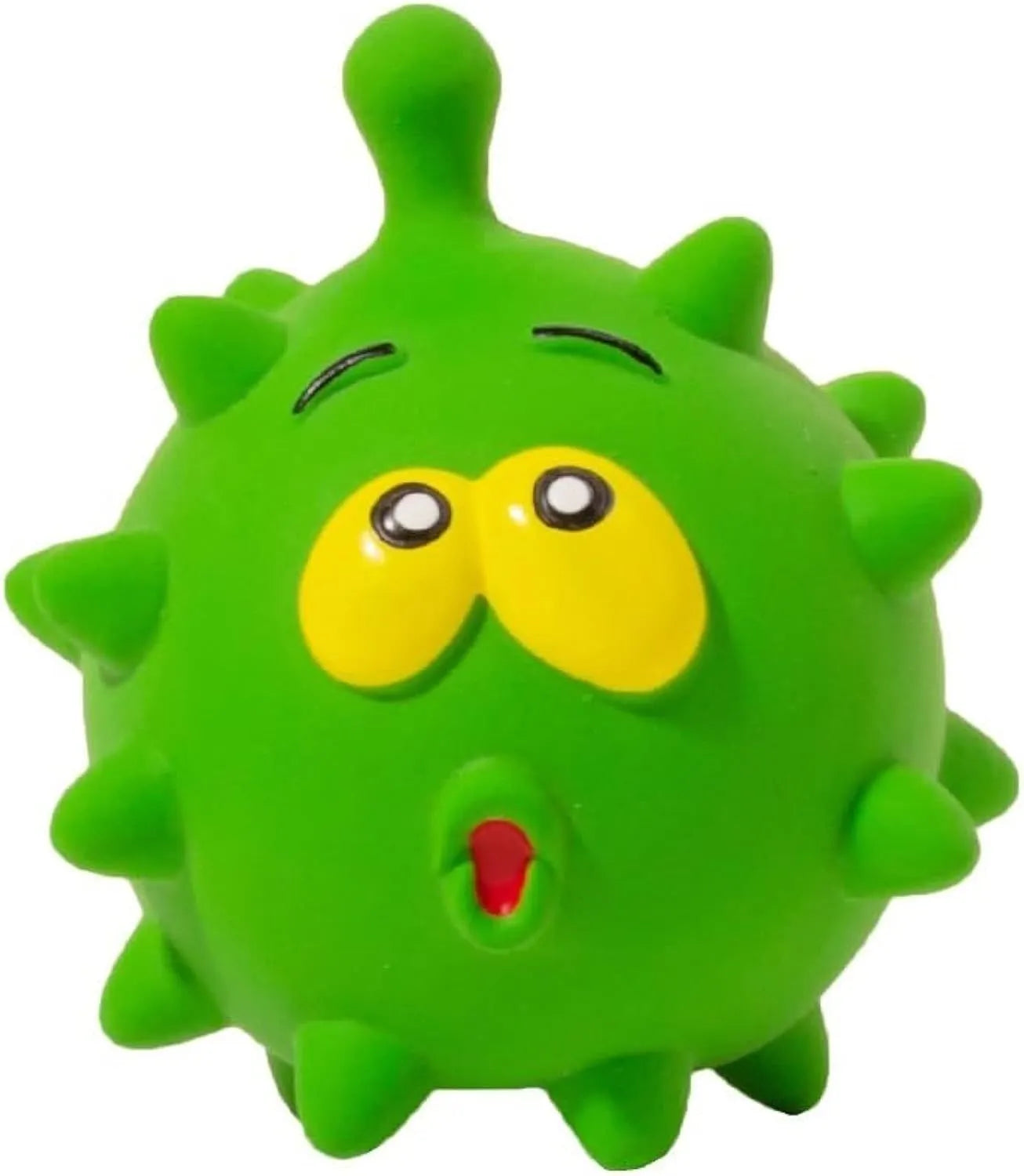 Four colourful squeaky dog balls with cute faces made from natural latex rubber