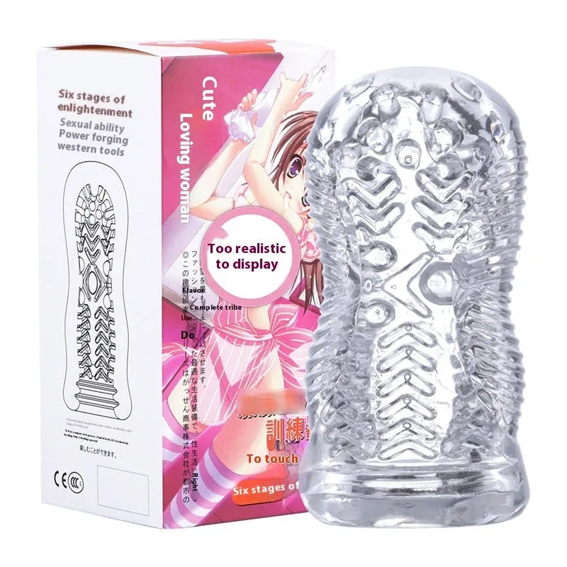 Transparent TPE airplane bottle male penis exerciser with seven stage options