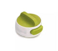 Green stainless steel lid opener kitchen gadget showing dimensions and screw mechanism