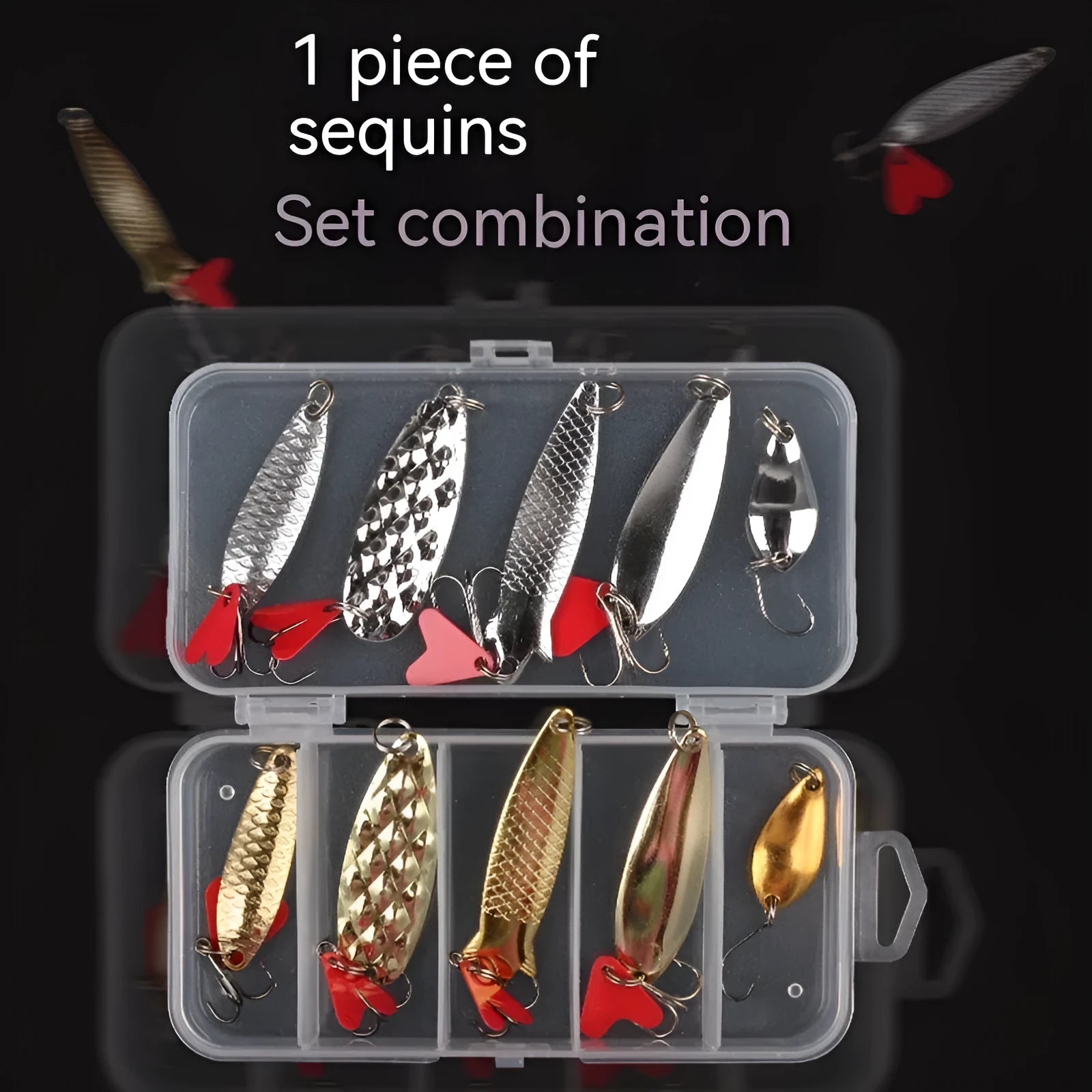 Pineapple sequin box iron fishing lure with gold and silver metal sequins in packaged sets
