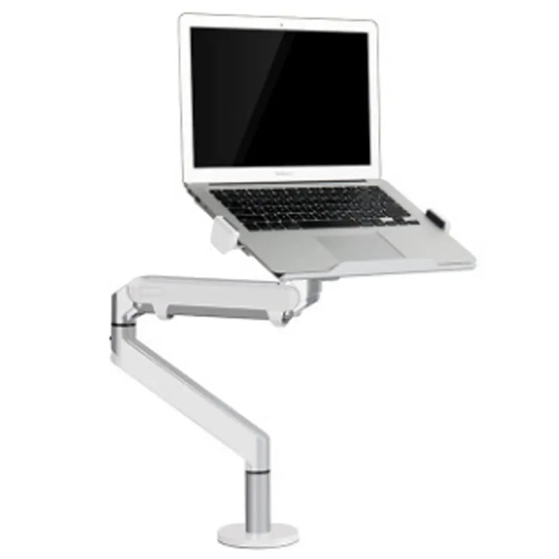 Silver aluminium computer stand with adjustable air pressure arm bracket for laptop support