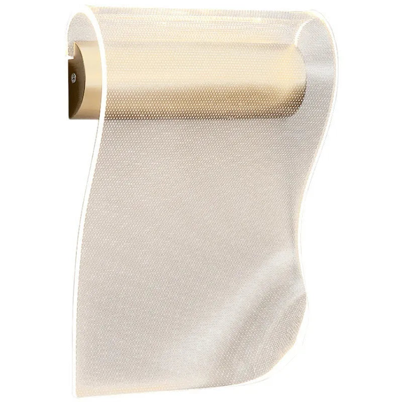 White acrylic shade wall lamp with left bend design on an iron bracket.