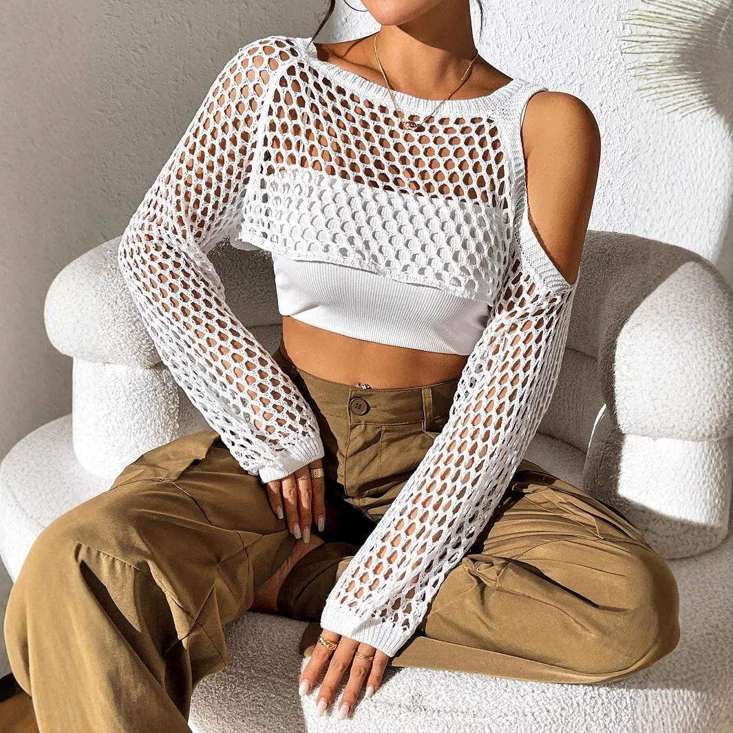 Mesh beach shirt with navel hollowed design in multiple colour options