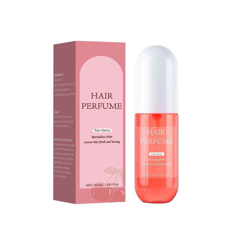50ml Sour Cherry Hair Perfume bottle with spray nozzle for hair fragrance.