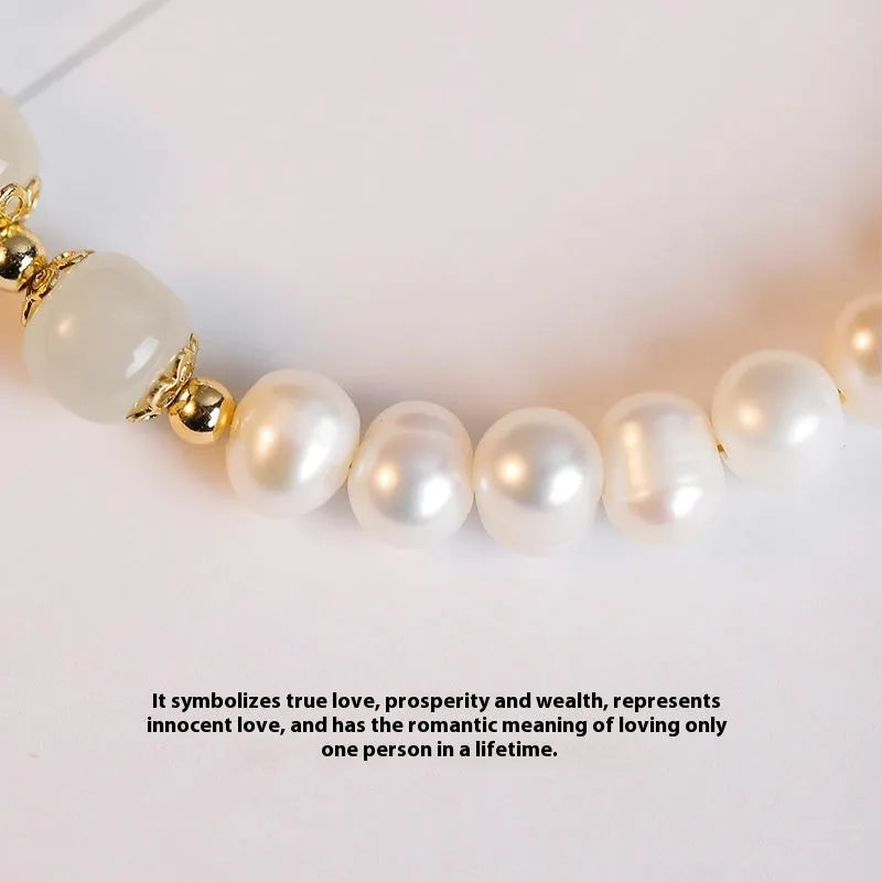 Korean style freshwater pearl bracelet in diamond shape, showing deep Hetian jade colour variant.