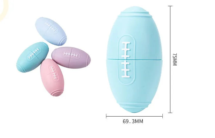 Silicone rugby ball dog chew toy with treat dispenser in four colour variations