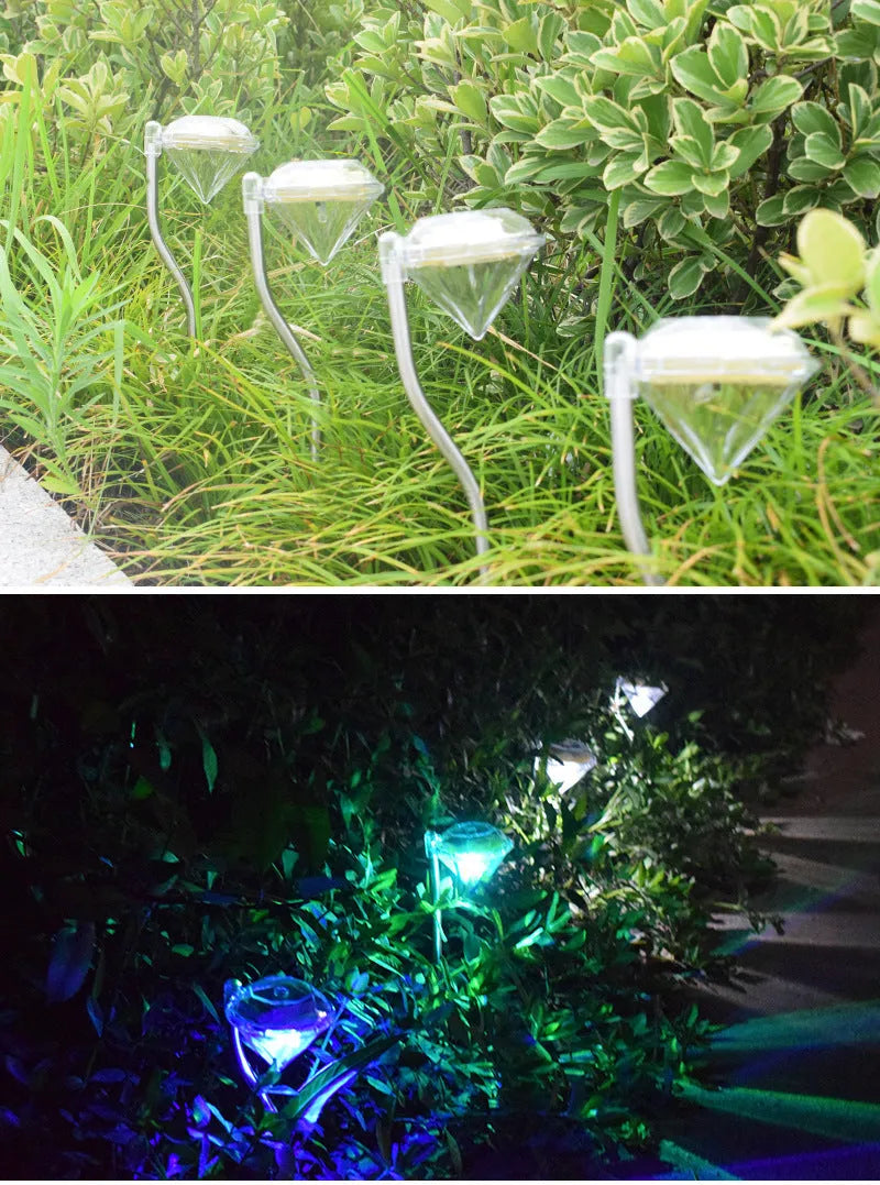 Solar powered diamond-shaped garden spotlight with adjustable angle and IP55 waterproof rating