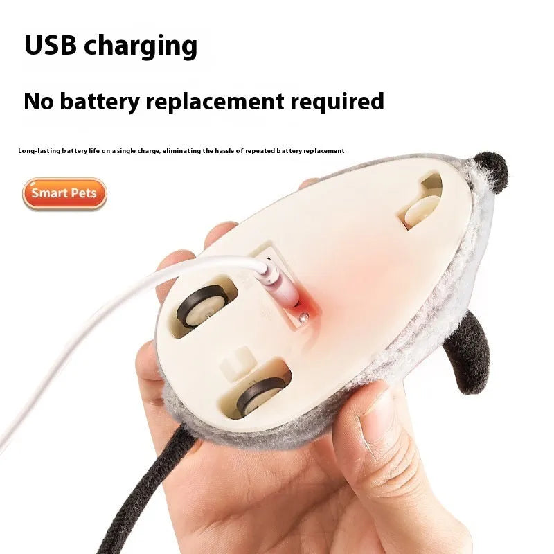 Electric charging simulation mouse cat toy with feather tail decoration