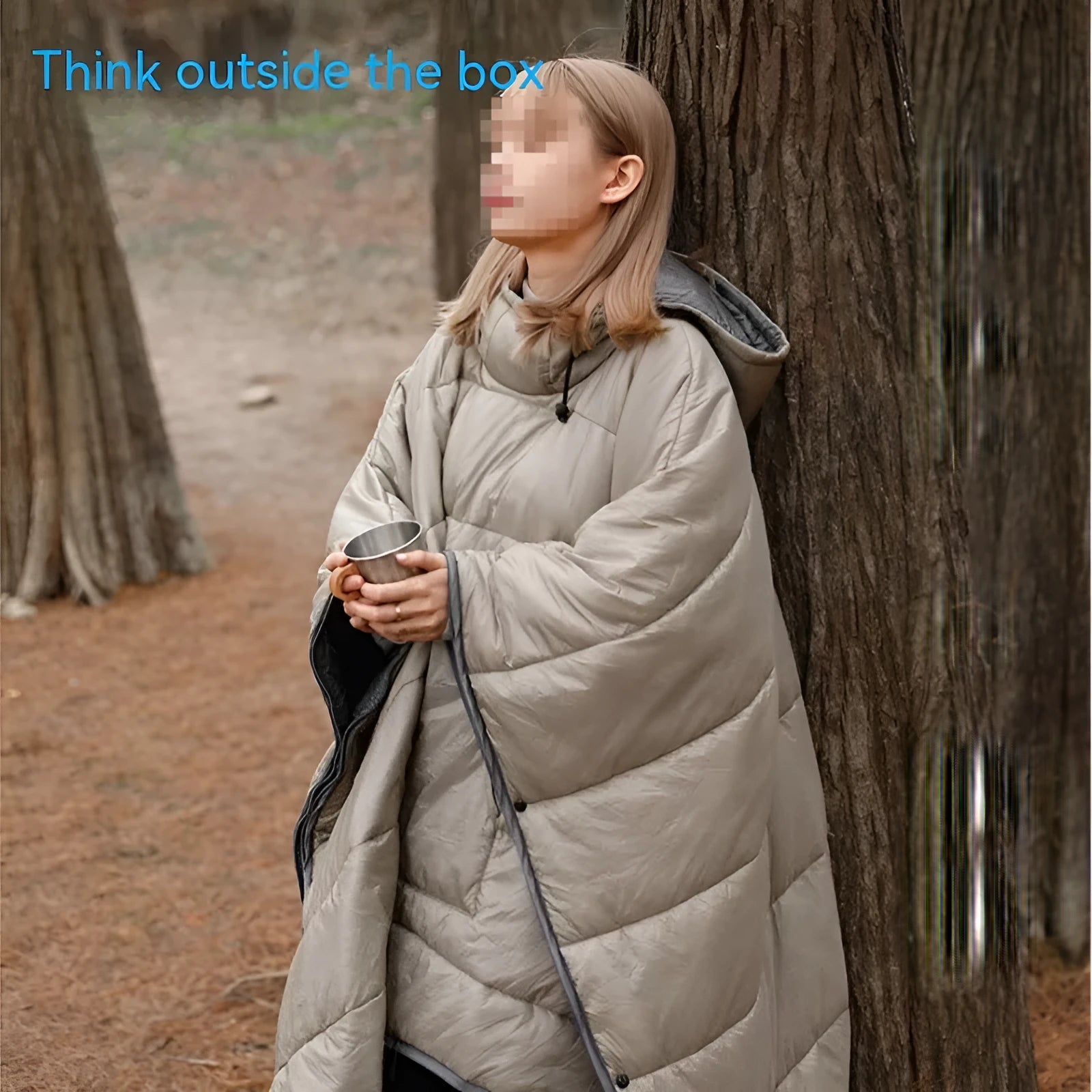 Army Green wearable cloak sleeping bag for adults laid flat, showing 200x140cm size and cape design.