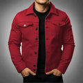 Men's denim jacket solid colour tooling coat with cotton lining, front view