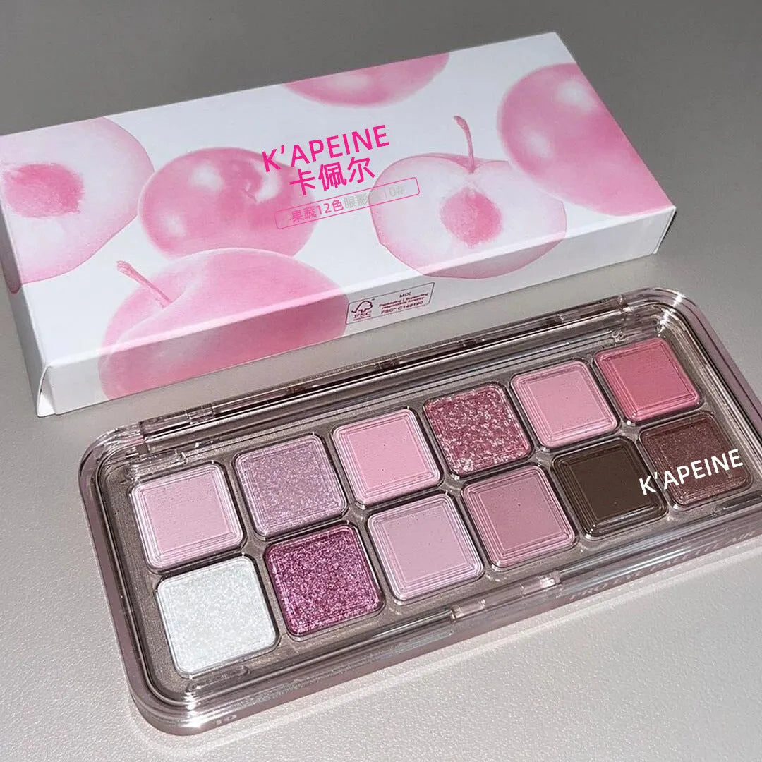 Creative Home 12-colour eye shadow palette showing Peach Apple and Cherry Plum shade options