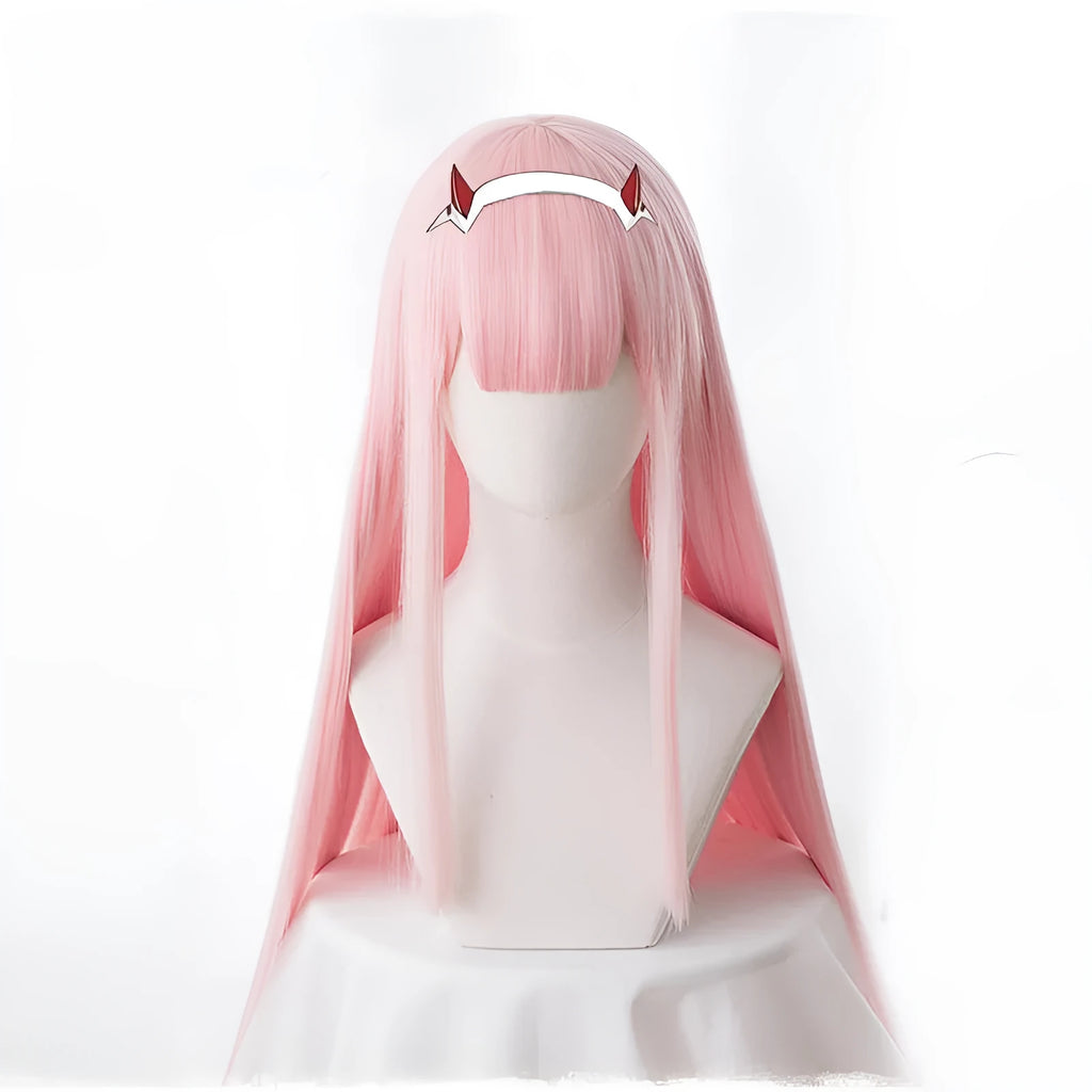 Women's solid pink cosplay wig with long 90cm high temperature wire hair