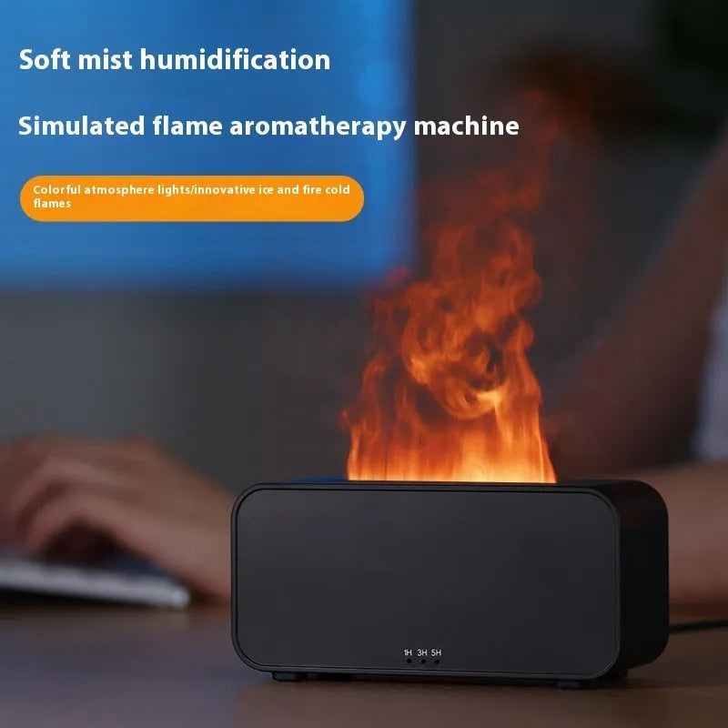Black or white USB aromatherapy diffuser with simulated flame lighting and jellyfish smoke ring effect.