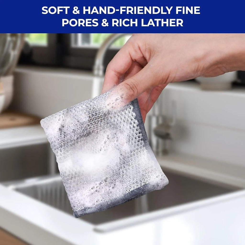 Silver silk microfibre kitchen scourer for pots and bowls