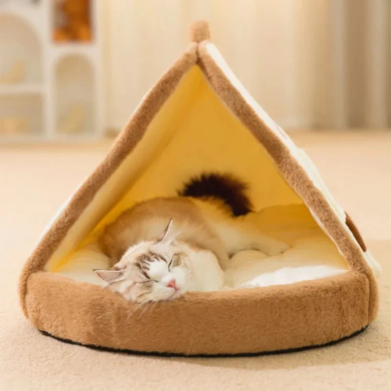 Winter cat tent pet house in green or yellow with soft lining and cave design