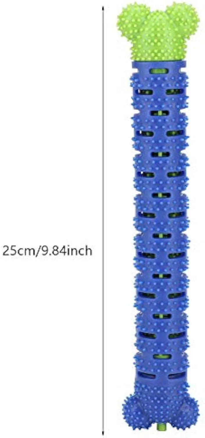 Blue dog dental cleaning stick with serrated brush head and gum massage nodules