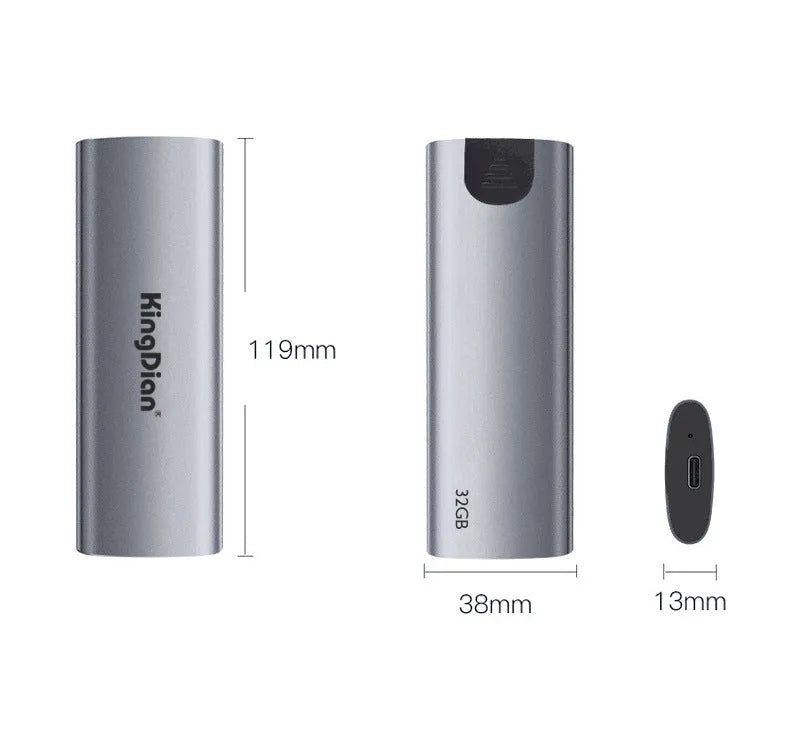 Grey mobile external SSD hard drive with USB3.0 interface for smartphone storage expansion
