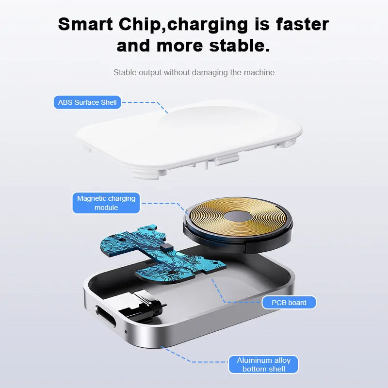 Three-in-one magnetic wireless charging station with compact design measuring 4.3cm in black and white colour options