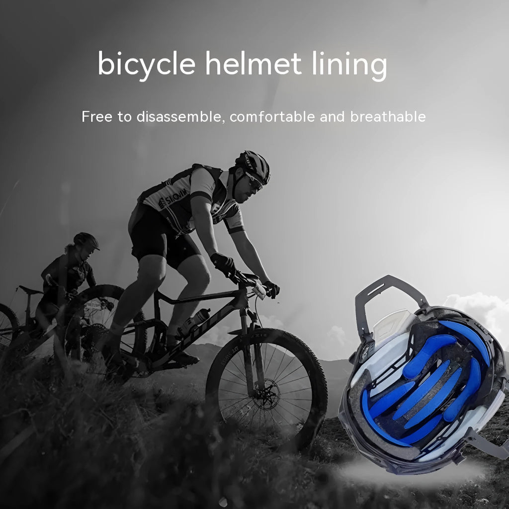 Universal cycling helmet liner with breathable sponge material and velcro chin pad in black, blue, red, or grey