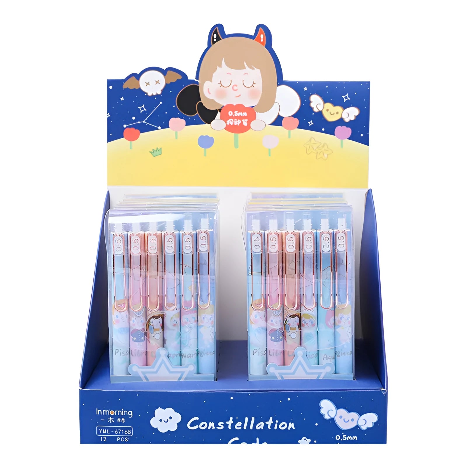 Six Lisa's Secret Constellation press gel pens with 0.5mm tips and zodiac cartoon designs