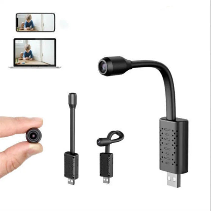 Black V380 wireless USB HD handheld camera showing compact size for portable recording.