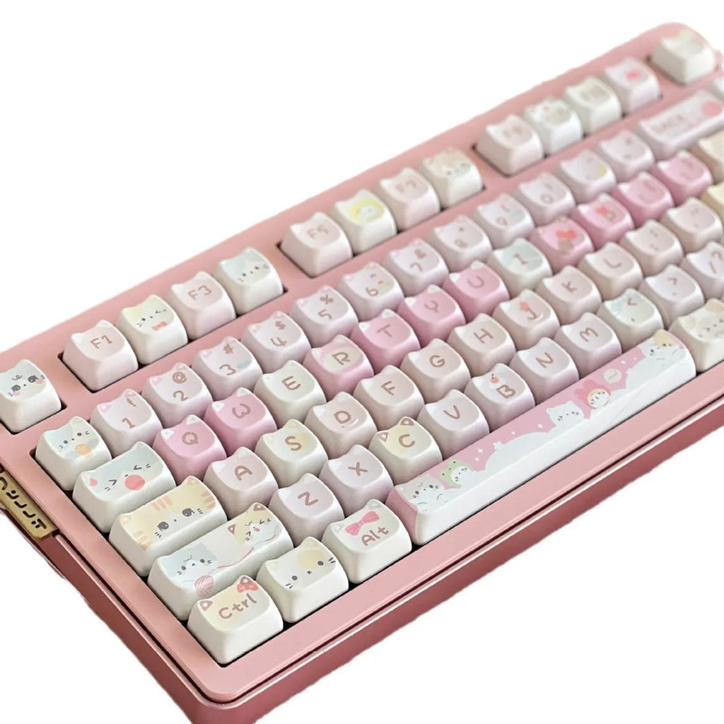 Meow Meow Team 141-piece sublimation keycap set showing colourful anime character designs on plastic keyboard keycaps
