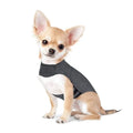 Heather grey dog anxiety vest in brocade cotton fabric on a medium-sized dog.