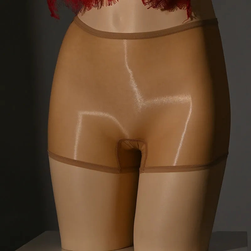 Shiny men's underwear stockings in multiple colours on a mid waist, showing seamless construction.