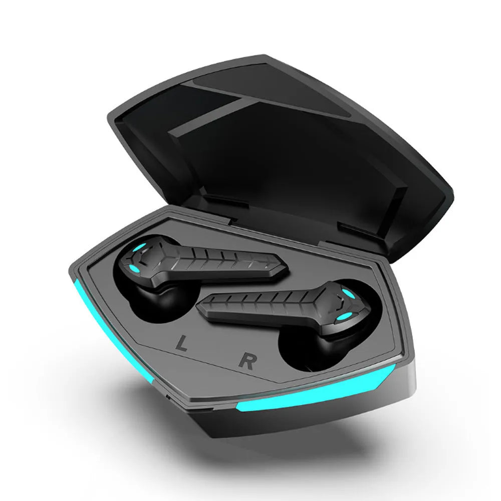 X15 wireless in-ear gaming headset with charging case, shown in optional colours.