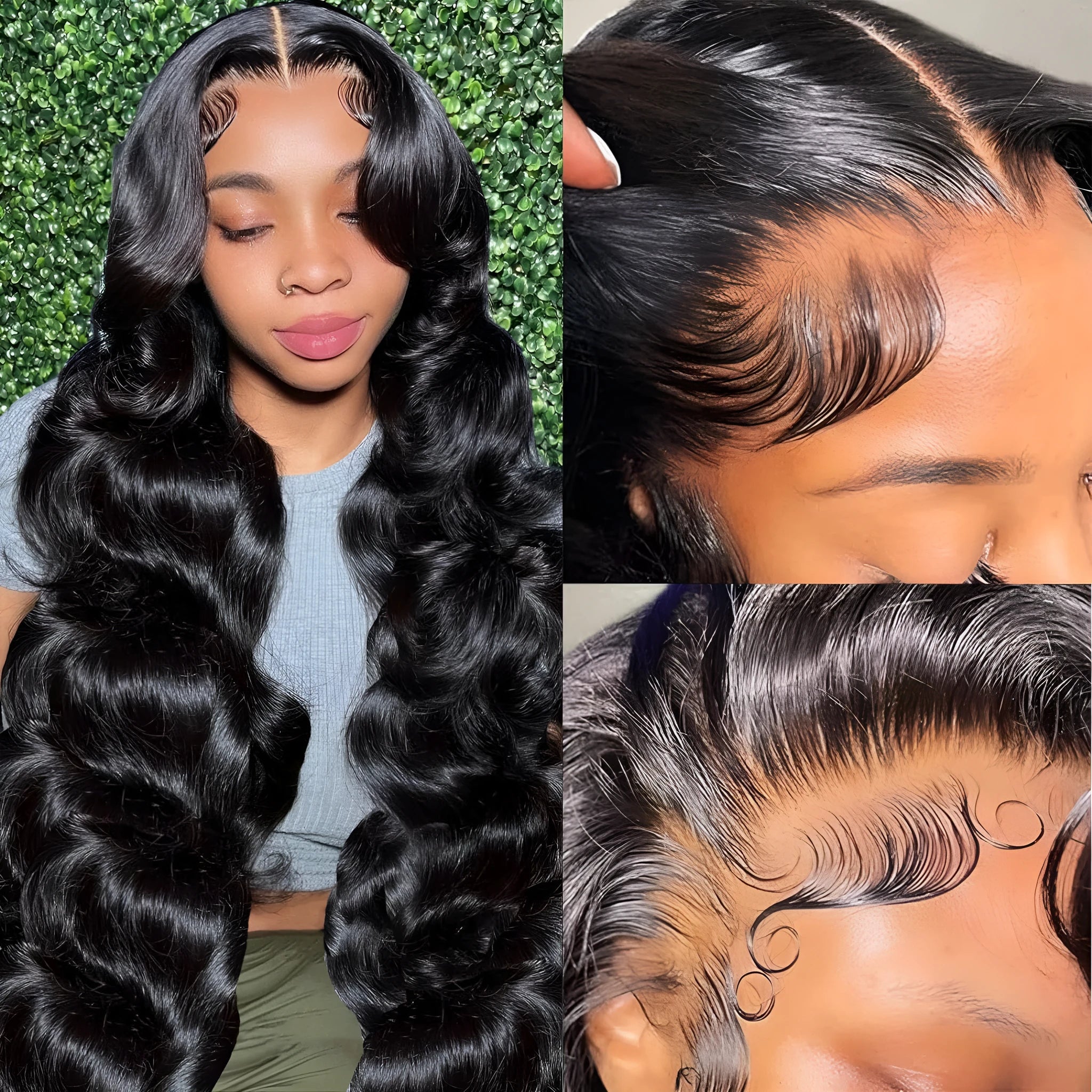 M1613 Black full-head synthetic wig with medium large curly waves and a lace mesh cap.