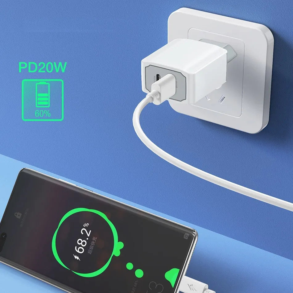White USB fast charger set with compact charging head and 1.8m European standard fast charge cable