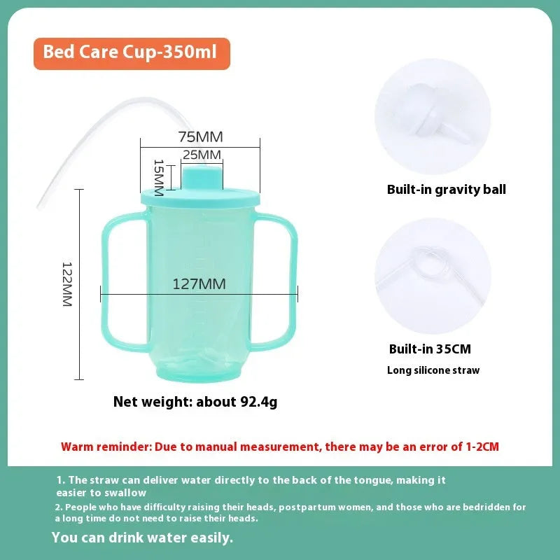 Oblique mouth choke proof drinking cup with optional wrist splint for elderly and pregnant women bed use