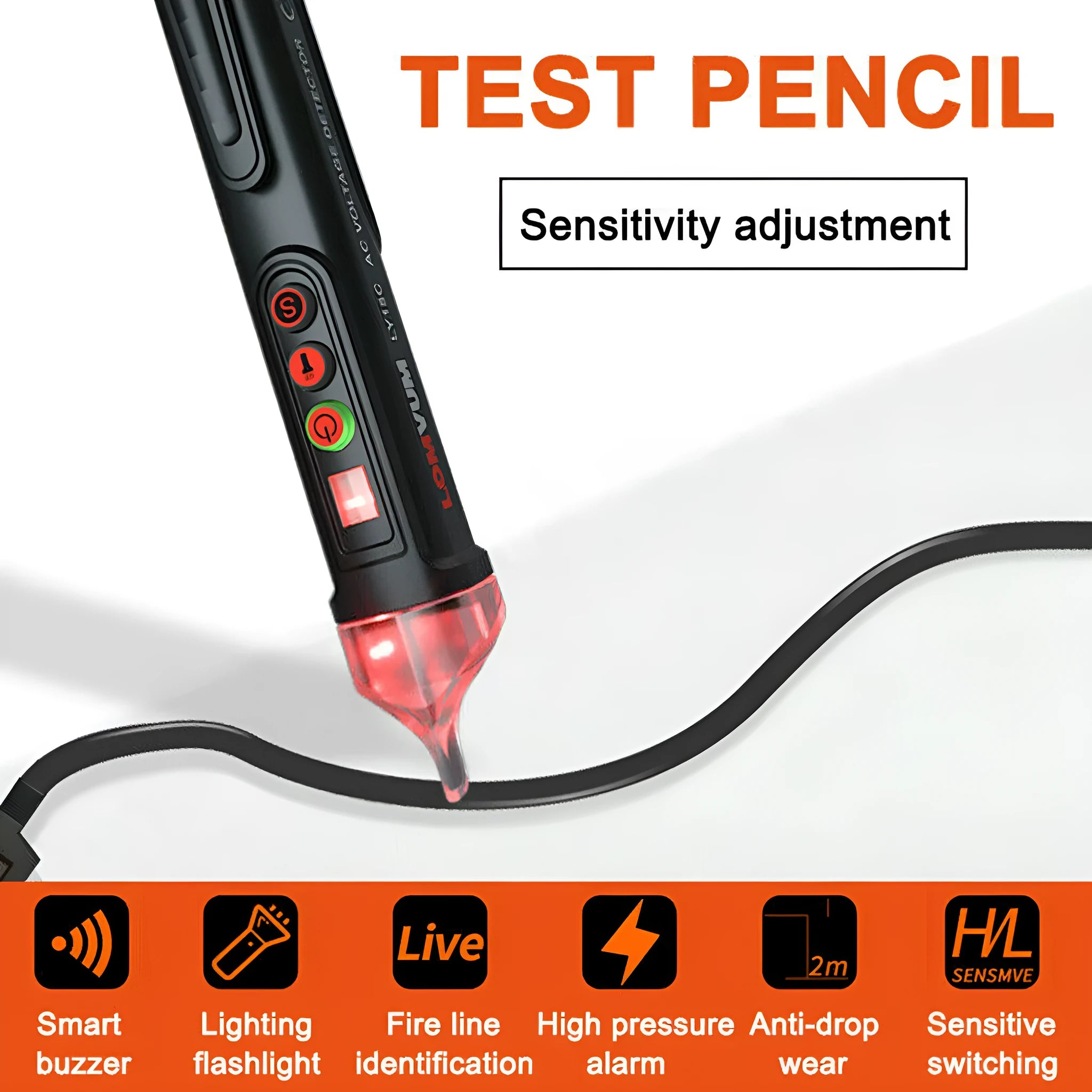 Black intelligent checkpoint test pencil for AC voltage detection with automatic shut-off function