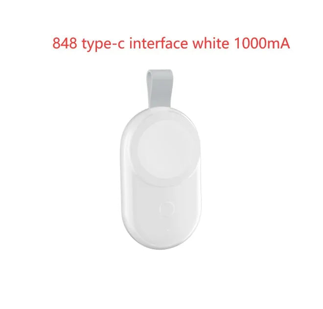 Portable white Apple Watch wireless charging dock with USB cable